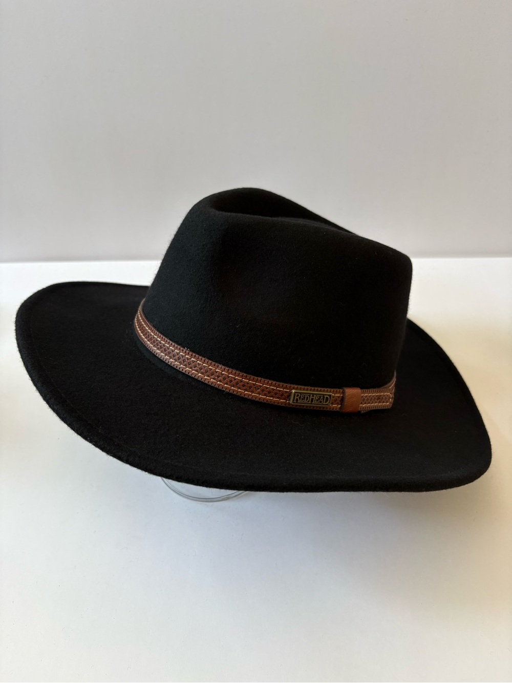 Redhead Wool Felt Fedora Outback Hat Black M Western Band Ranch Cowboy Teardrop